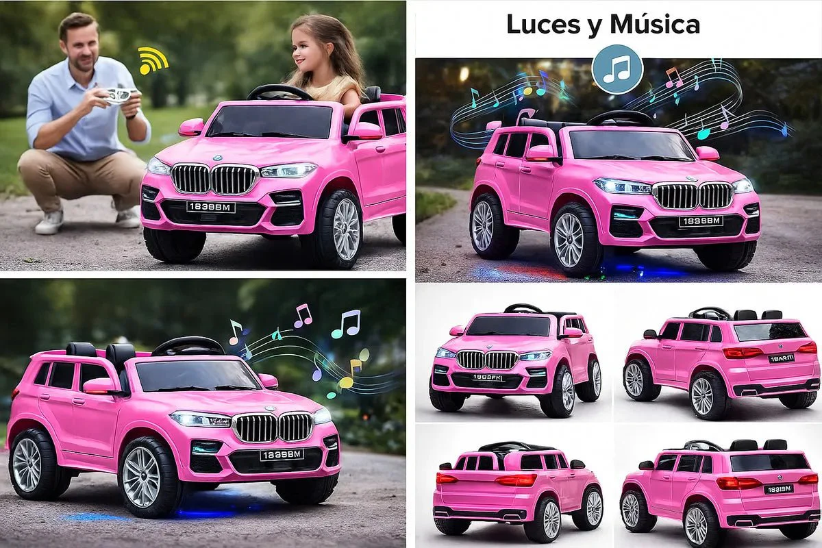 Camioneta Electrica Infantil Tipo Bmw Rosada Luces Y Sonido Rosa - Image 4
