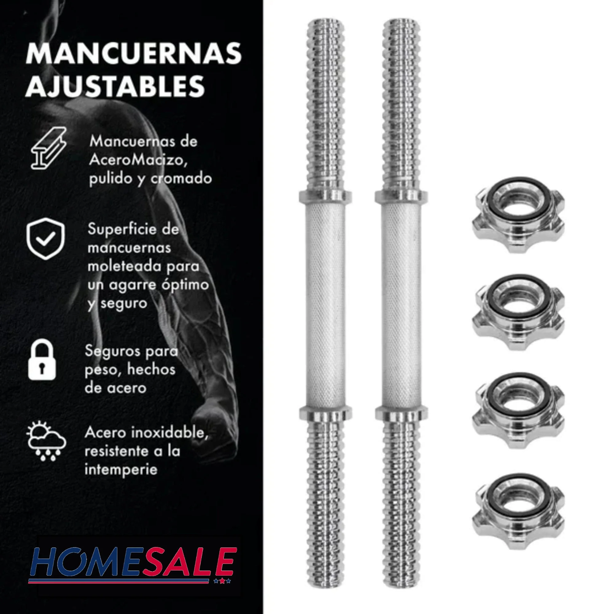 Combo de 2 Mancuernas de acero cromado 35cm/ diametro 3cm - Image 2