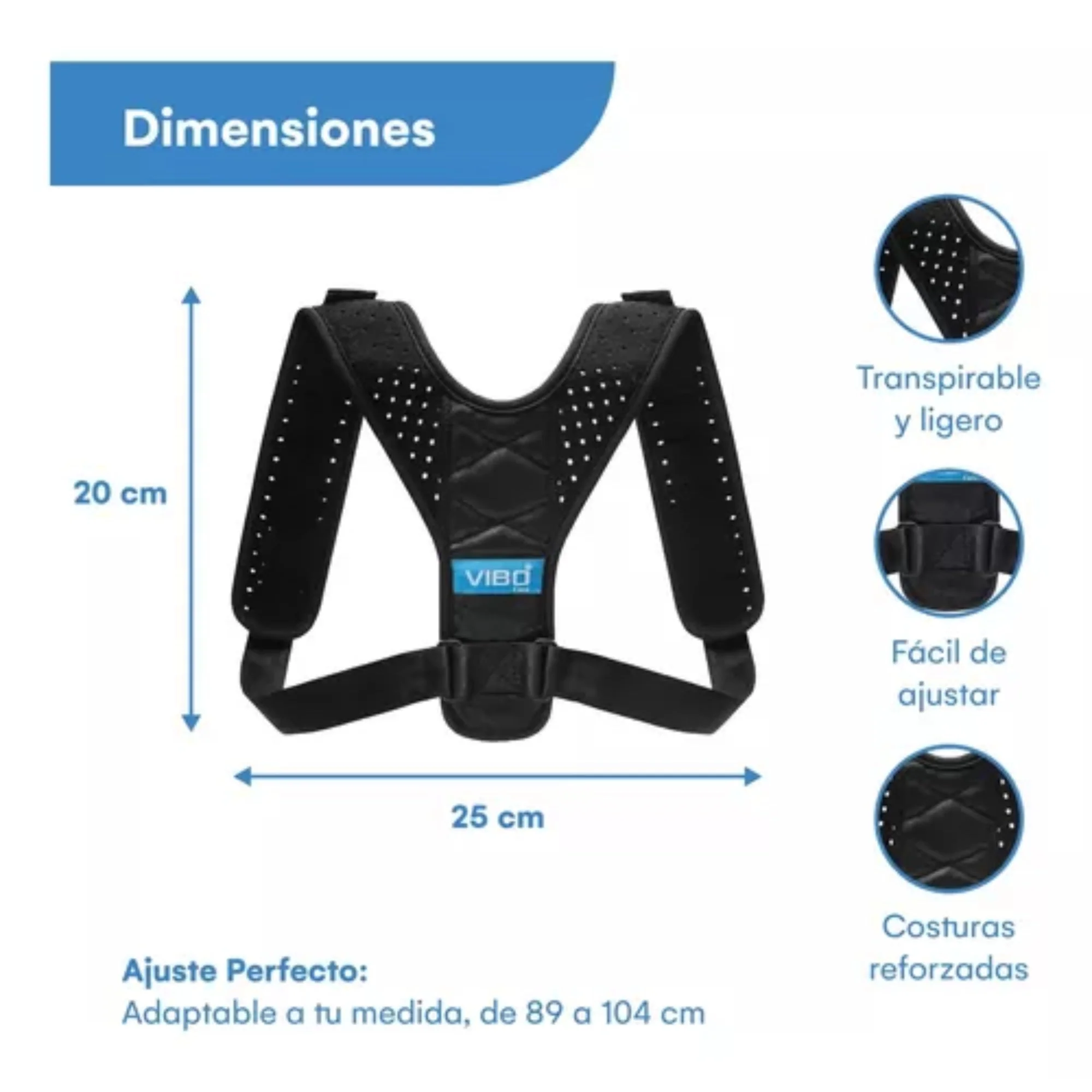 Faja Espalda Corrector Postura Soporte Clavicula Unisex Negra - Image 6
