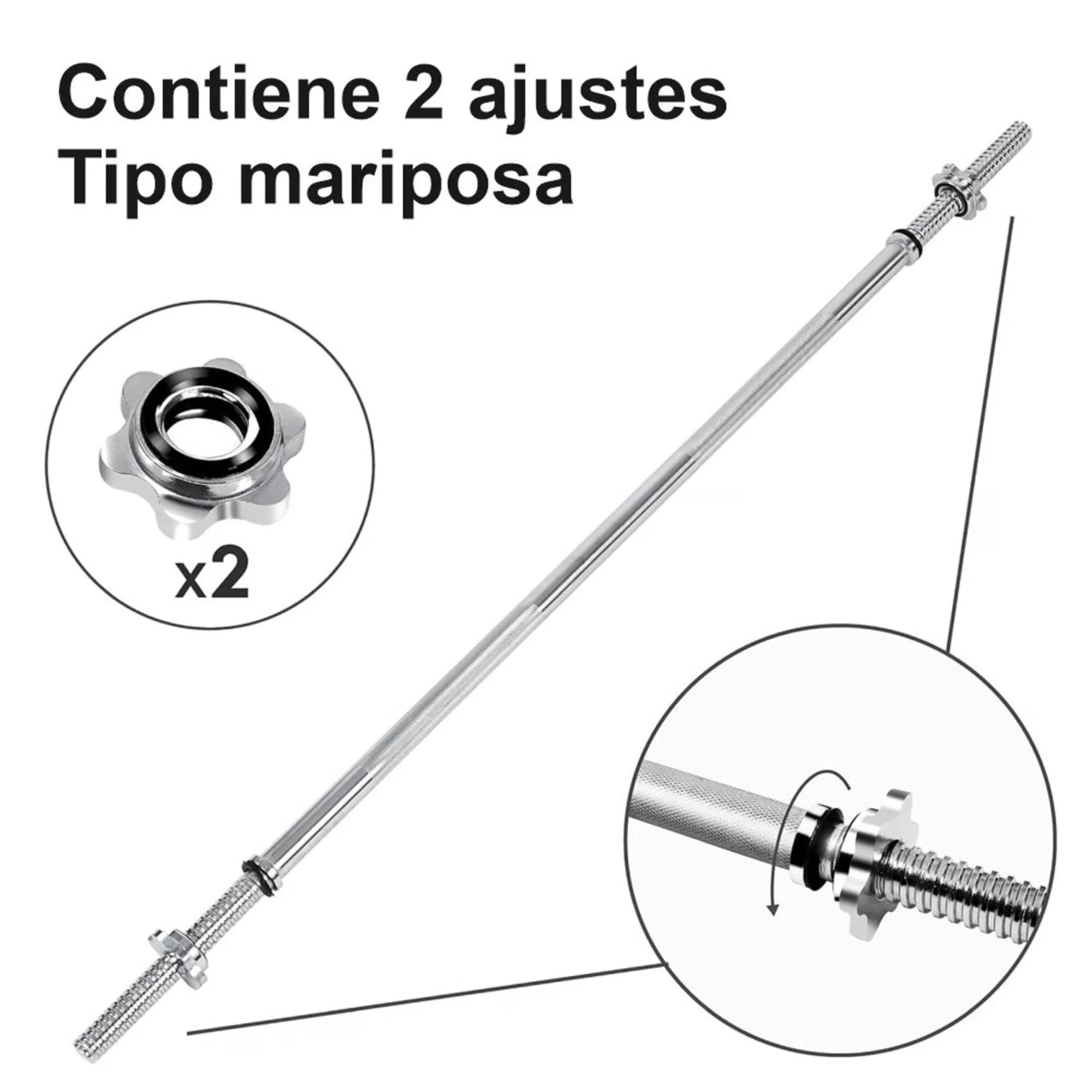 Barra Recta 120cm Para Pesas De Disco Estandar Acero Cromada - Image 3
