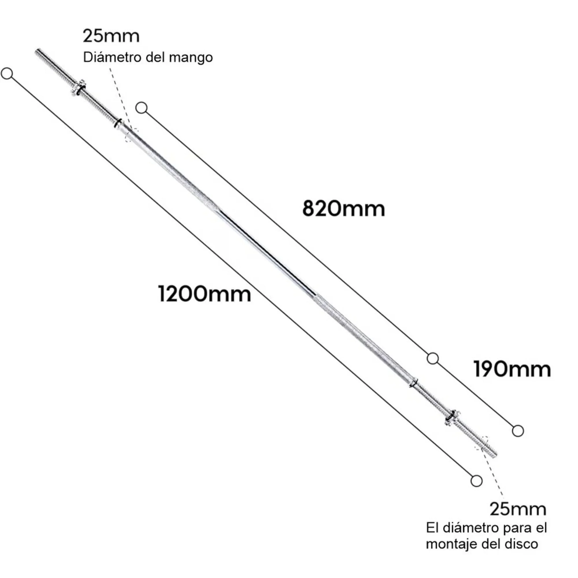 Barra Recta 120cm Para Pesas De Disco Estandar Acero Cromada - Image 4