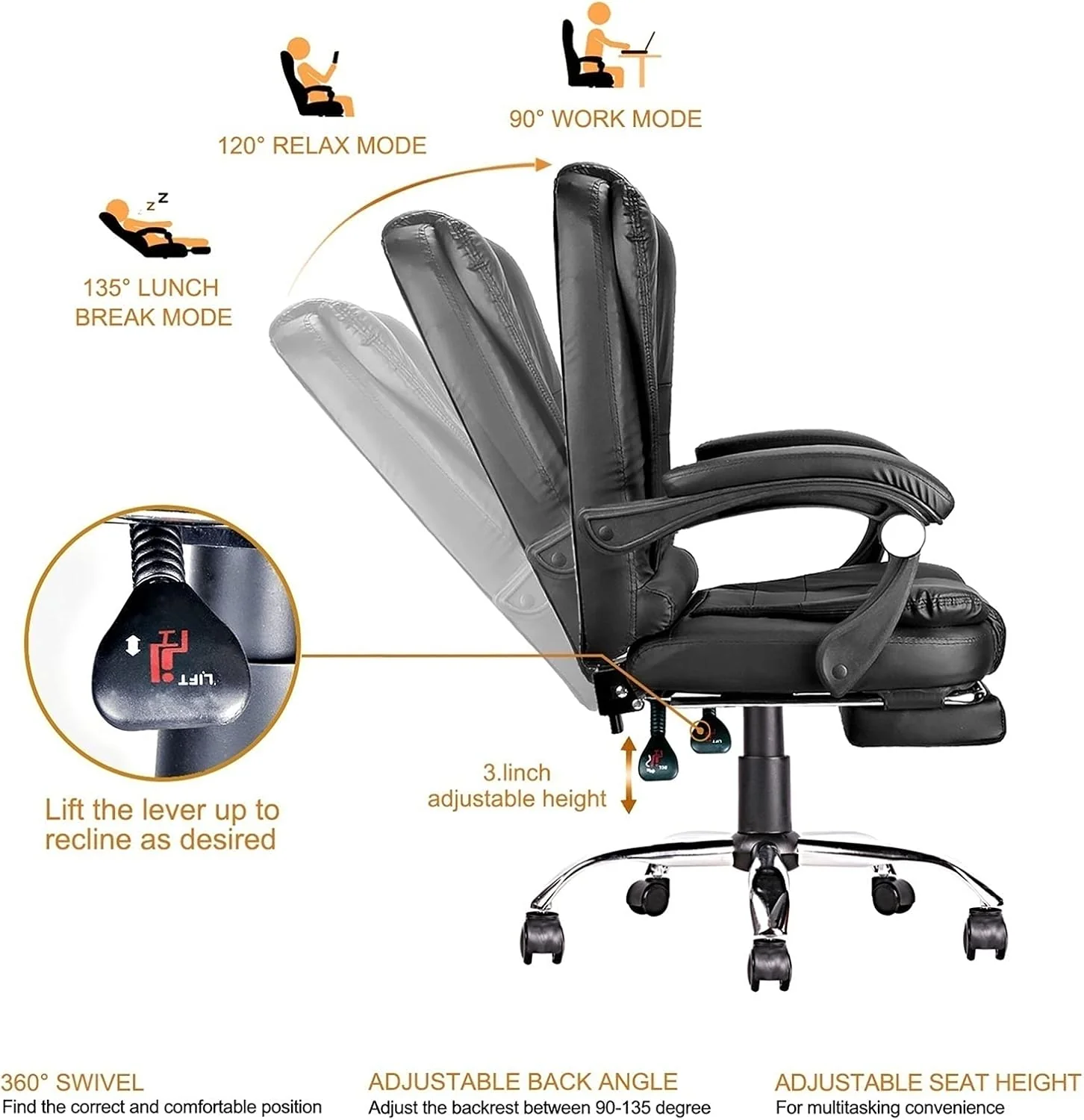 Silla De Oficina Gerencial Ecocuero Ergonomica Ajuste de Altura Con Posapie - Image 5