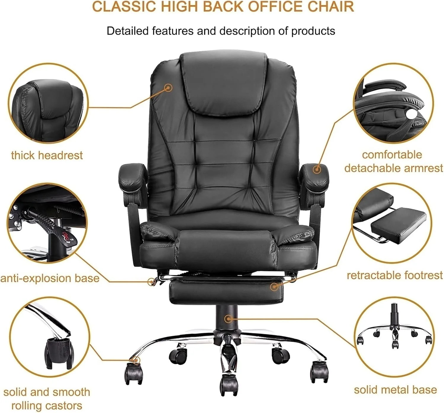 Silla De Oficina Gerencial Ecocuero Ergonomica Ajuste de Altura Con Posapie - Image 9