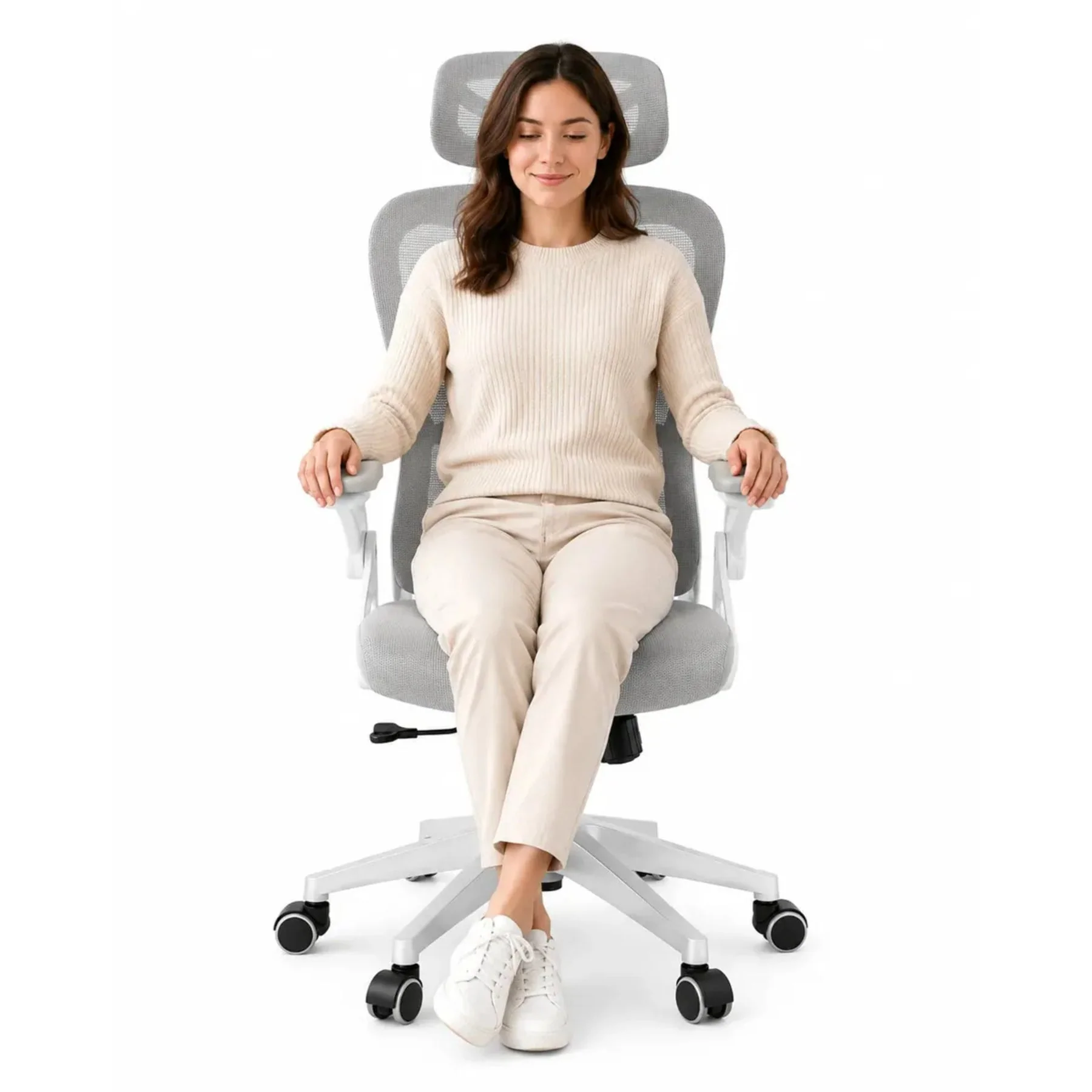 Silla Oficina Ergonomica Reclinable Ajuste Altura Posacabeza Gris Nylon / Policarbonato / Metal - Image 6