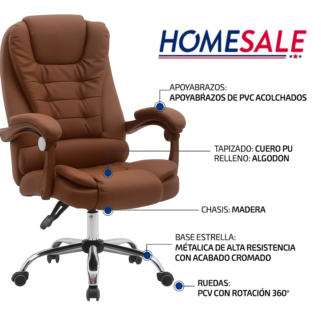 Silla Para Oficina sillón Gerencial Ecocuero Reclinable Altura Regulable - Image 3