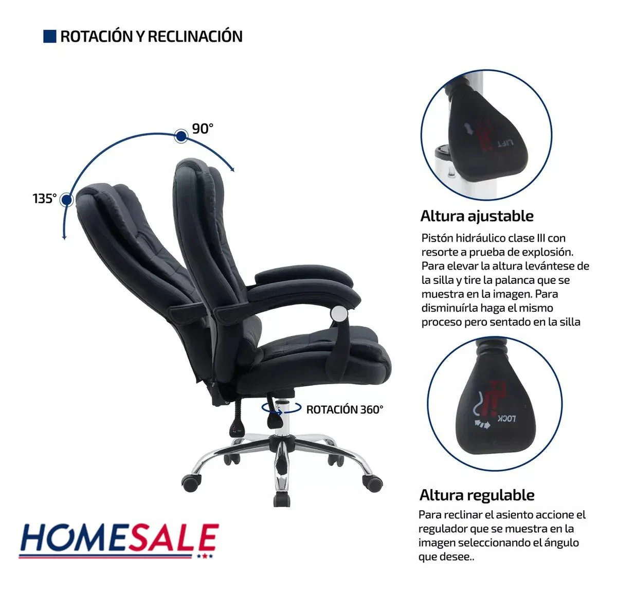 Silla Para Oficina sillón Gerencial Ecocuero Reclinable Altura Regulable - Image 2