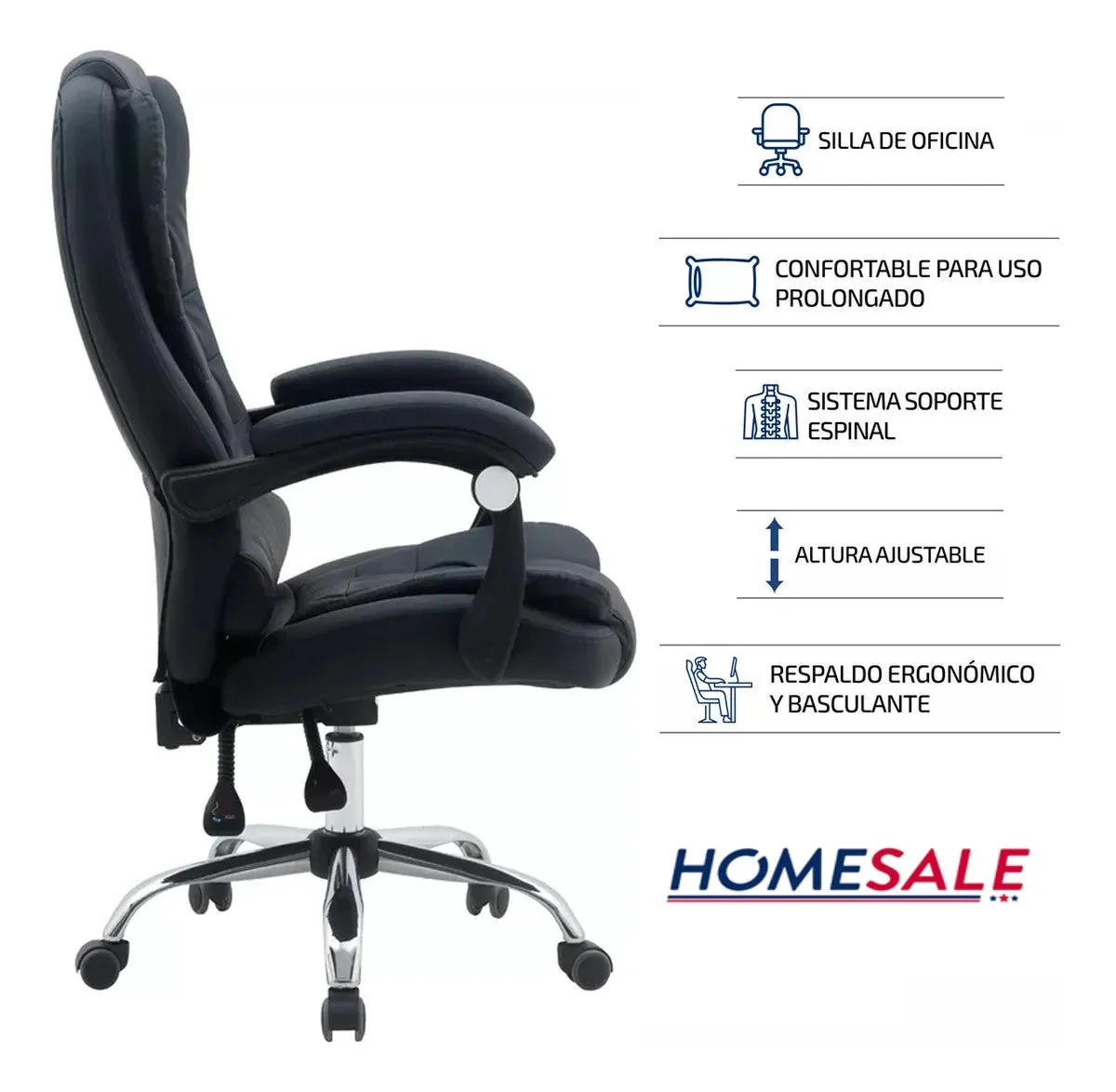 Silla Para Oficina sillón Gerencial Ecocuero Reclinable Altura Regulable - Image 4