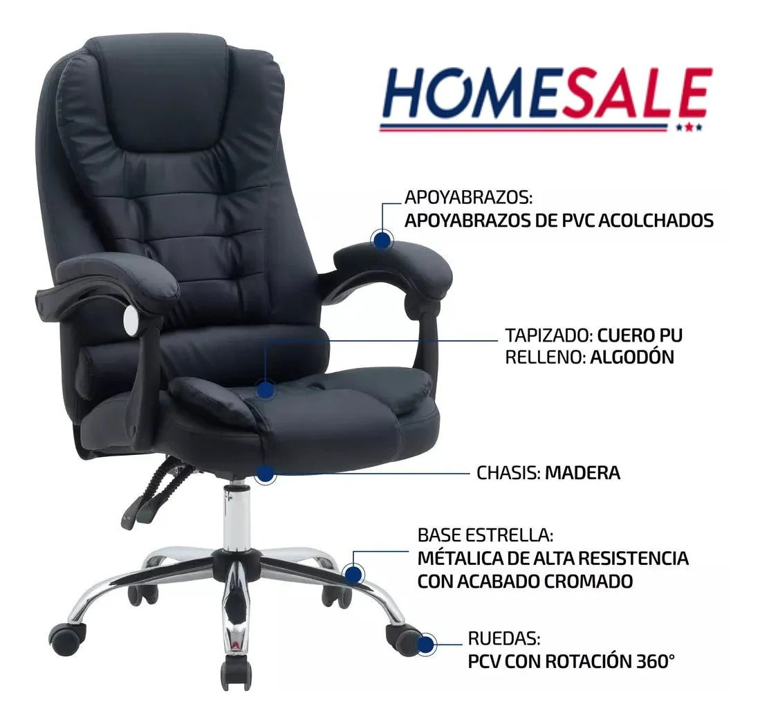Silla Para Oficina sillón Gerencial Ecocuero Reclinable Altura Regulable - Image 7