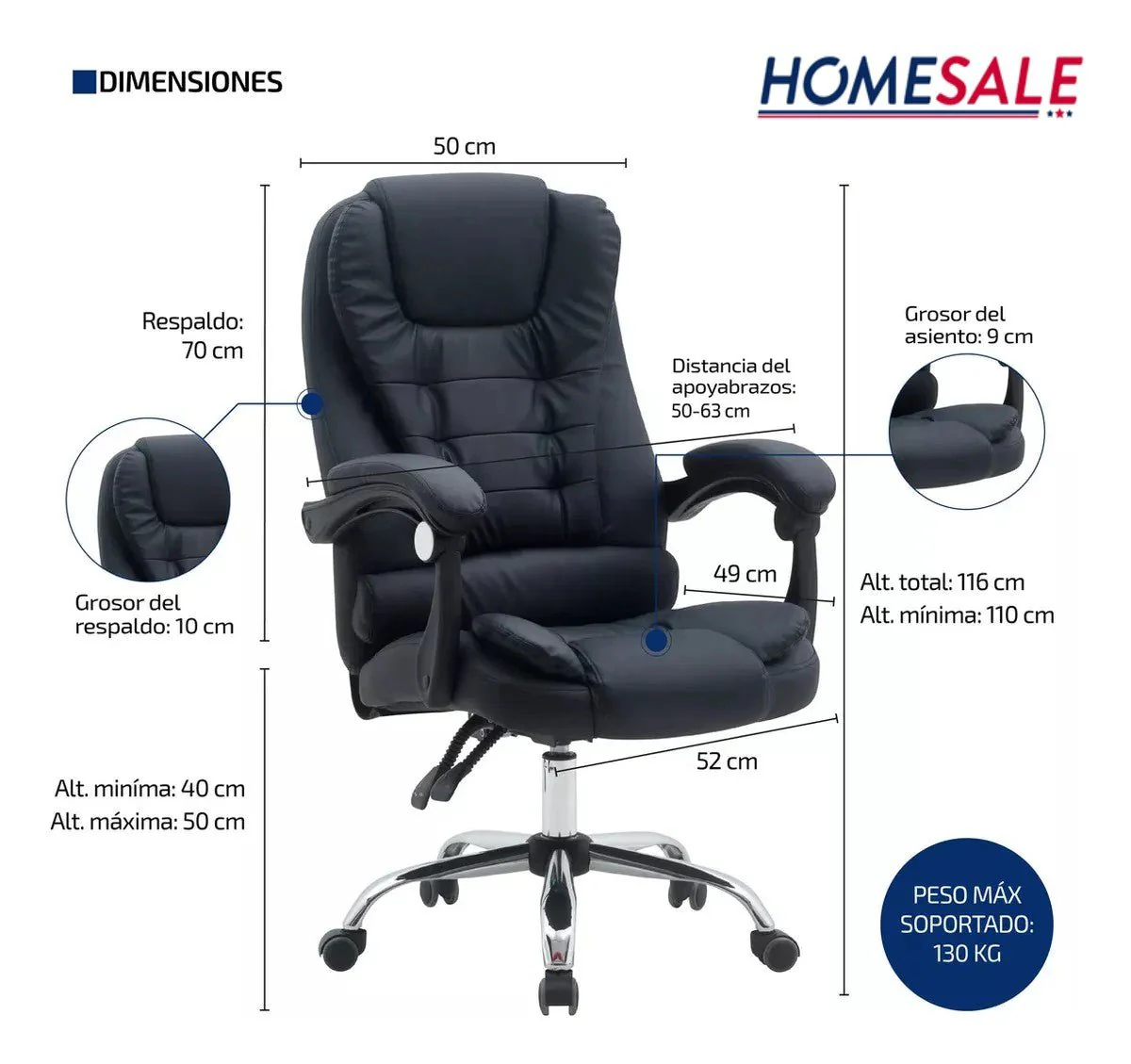 Silla Para Oficina sillón Gerencial Ecocuero Reclinable Altura Regulable - Image 8